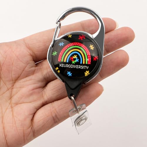 Lanyard with Retractable Reel Clip & Badge Holder for Autism Cards IDs - color: Neurodiversity