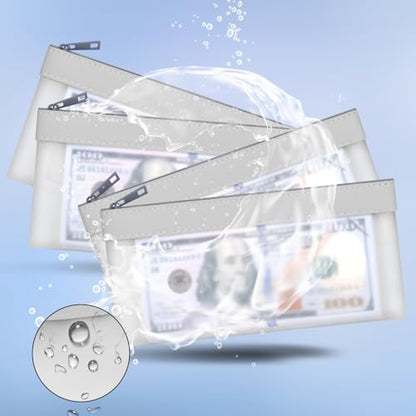 4 Pack Clear Money Envelopes for Cash Money Bag Pouch 7.6x3.7 inch - color: Silver