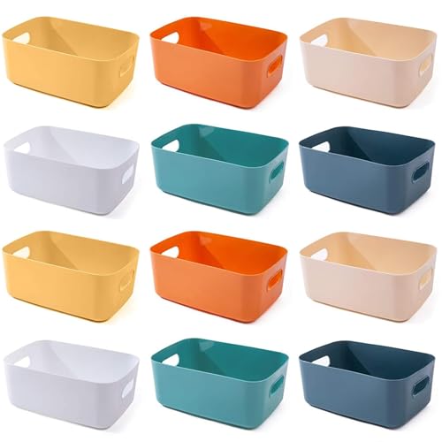 OWill 12 PCS Plastic Storage Bins and Baskets for Efficient Home Classroom Organization Small Containers in Multicolour for Kitchen, Cupboard box, and Bathroom Organizer on Shelves and Tubs - size: 12Pcs Small