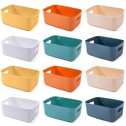 OWill 12 PCS Plastic Storage Bins and Baskets for Efficient Home Classroom Organization Small Containers in Multicolour for Kitchen, Cupboard box, and Bathroom Organizer on Shelves and Tubs - size: 12Pcs Small