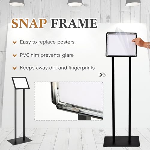 Floor Standing Sign Holder Menu Stand Metal Pedestal Poster Board Stand 8.5 x 11 Inch Advertisement Display Aluminum Snap Open Frame for Outdoor Restaurant Cafe Hotel, Black
