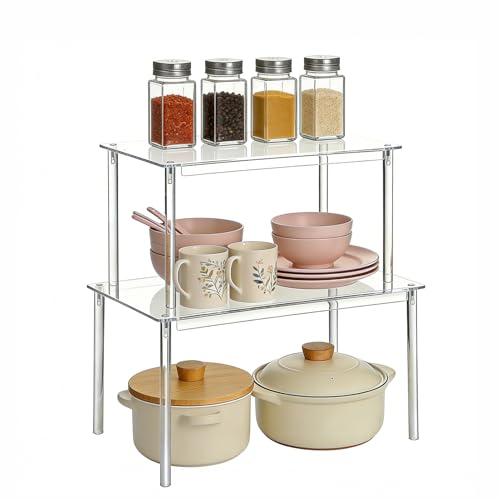 2 Pack Clear Acrylic Cabinet Organizer Shelf Riser