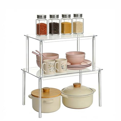 2 Pack Clear Acrylic Cabinet Organizer Shelf Riser