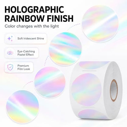 Round Holographic Pink Thermal Label 1.5 Inch Vinyl Sticker 500 PCS - color: Holographic Pink, size: 1.5 × 1.5 Inch