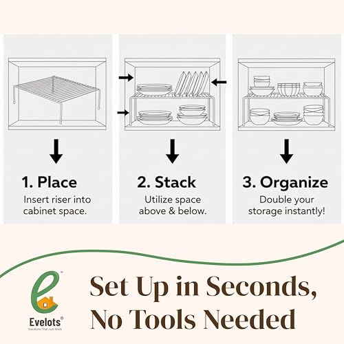 Evelots Wire Shelf Organizer Set Metal Cabinet Shelf Risers, 6-Pack, Black - color: Black - Regular, size: Set of 6