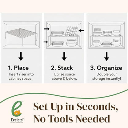 Evelots Wire Shelf Organizer Set Metal Cabinet Shelf Risers, 6-Pack, Black - color: Black - Regular, size: Set of 6