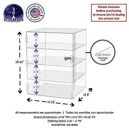 Acrylic Locking Vertical Cabinet with Keys 12" x 12" x 16" Clear Countertop Hinged Swing Door Locker for Retail Products and Convenience Stores Merchandise by Marketing Holders - size: 12"W x 12"D x 16"H