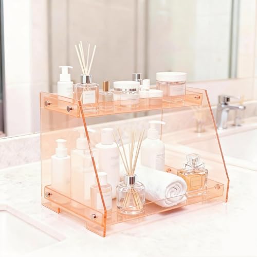ROYALITA 2 Tier Shelf Bathroom Countertop Organizer Makeup Display Shelf - color: Orange