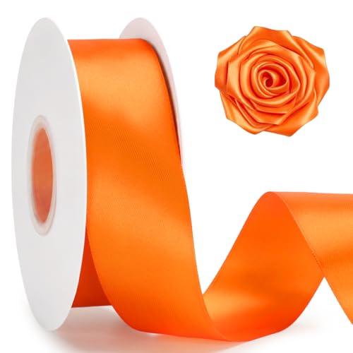 KINGLAKE Double Faced Orange Satin Ribbon - 1-1/2 Inch x 50 Yards - color: Orange