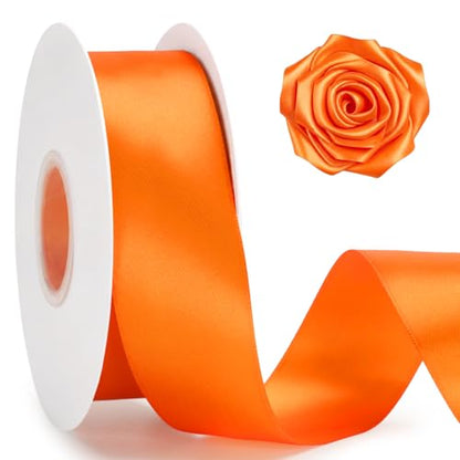 KINGLAKE Double Faced Orange Satin Ribbon - 1-1/2 Inch x 50 Yards - color: Orange