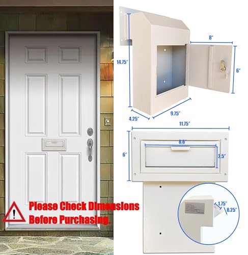 Locking Door Drop Box, Anti-Fishing Mail Slot with Rear Access - color: White, size: Medium