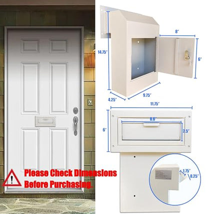 Locking Door Drop Box, Anti-Fishing Mail Slot with Rear Access - color: White, size: Medium