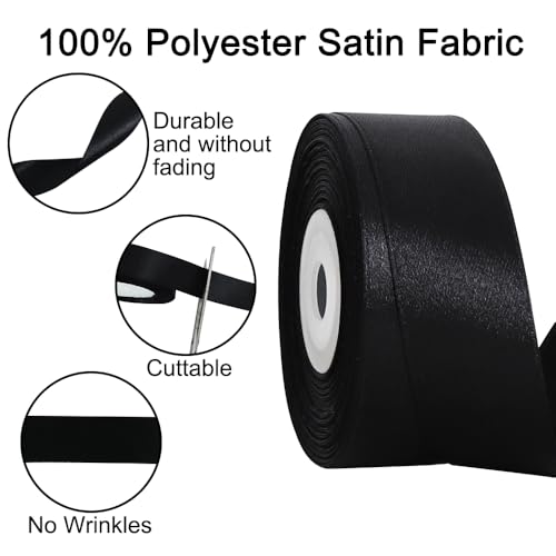 TONIFUL Satin Ribbons Black 1 Inch 25 Yard for Gift Wrapping and Crafts - color: Black, size: 1 inch wide