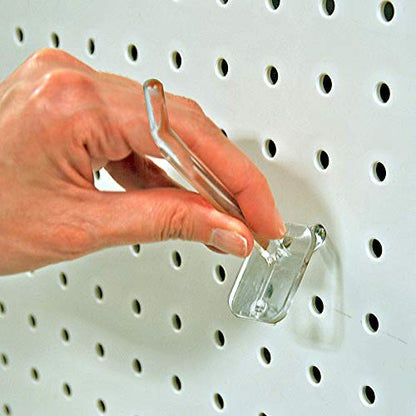 Azar Displays 800002-C Pack of 50 Clear Pegboard Hooks (Also Available in Black & White) - 2” Pegboard Hook Set (4” & 6” Pegboard J Hooks Also Available) - Polycarbonate Plastic Hooks for Retail - color: Clear, size: 2 Inch
