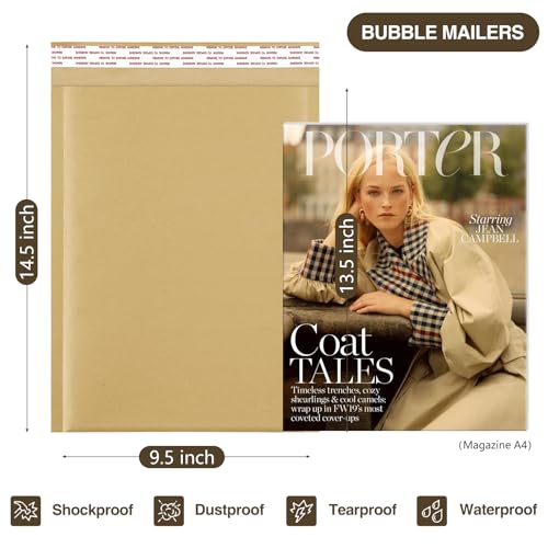UCGOU Kraft Bubble Mailer 9.5x14.5" 40 Pack Usable Size 9.5x13.5" Brown #4 - size: 9.5x14.5" 40PC