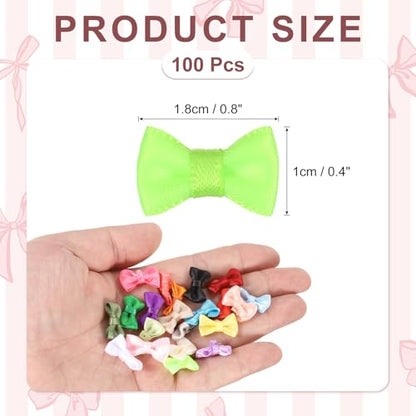 MECCANIXITY 100 Pcs Mini Ribbon Bow 0.8" Mini Fabric Satin Ribbon Flower Bows for Craft DIY Sewing Wedding Birthday Party, Fluorescent Green - color: Fluorescent Green