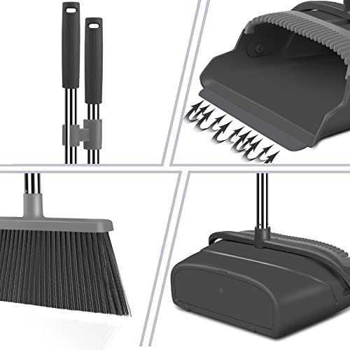 Broom and Dustpan Set for Home, Office, Indoor&Outdoor Sweeping, Stand Up Broom and Dustpan (Black&Gray) - color: Black&gray