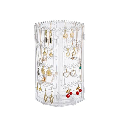 360° Rotating Jewellery Stand Organiser, Clear Display Earring Holder, 4 Tiers Jewellery Stand Necklace Stand Jewelry Dangle Earring Necklace Bracelet Display Rack Stand for Storage