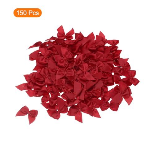MECCANIXITY Mini Ribbon Bow 1" Mini Fabric Flower Bows Wine Red 150Pcs - color: Wine Red