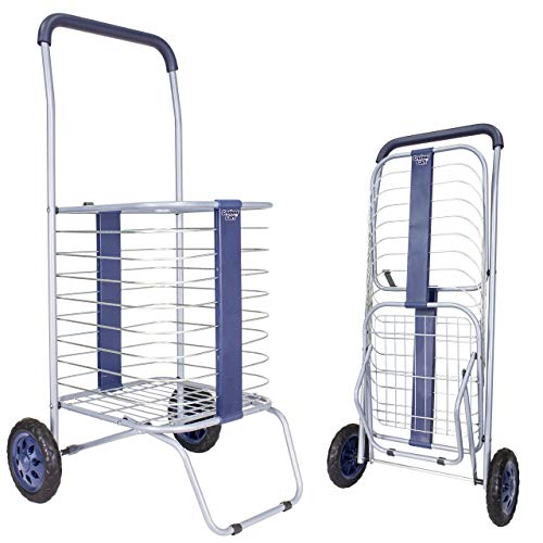 Cruiser Cart Shopping Cart Grocery Rolling Folding Laundry Basket on Wheels Foldable Utility Trolley Compact Lightweight Collapsible - color: Navy, style: 2-Wheel