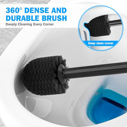 Toilet Plunger and Brush Set, 2 Pack Bowl Brush and Heavy Duty Toilet Plunger with Ventilated Holder, 2-in-1 Toilet Brush and Plunger Combo for 5.3-inch Toilet Drain Bathroom Deeply Cleaning(Black) - color: Style 4