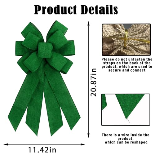 Christmas Green Ribbon Bows for Wreath, Fall Thanksgiving Bows for Gift Wrapping - color: Deep Green