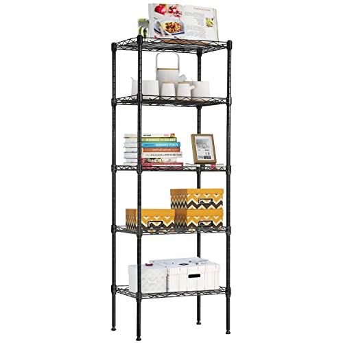 BestOffice | 5-Tier Wire Shelf with Wheels | 16.7" x 11.8" x 47.6" | Black - color: Black, size: 16.7L×11.8W×47.6H