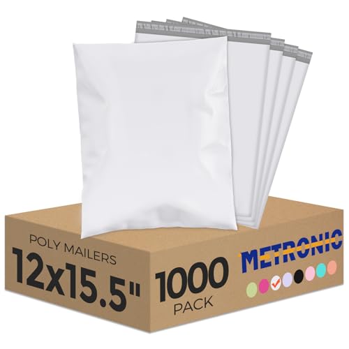 Metronic Poly Mailers 12X15.5 1000PC Shipping Bags Bulk for Small Business - color: White, size: 12x15.5 1000PC