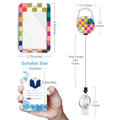 2 Pack Colorful Checkered ID Badge Holder with Clip Badge Reels - color: 2 Pack-colorful Checkered