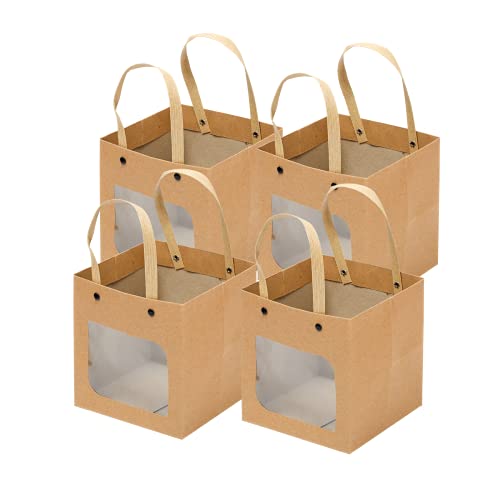 ysmile Square Paper Bag for Gift with Handle in Bulk Empty Basket for Birthday Party Favor 5.9 12 pcs - color: Brown Transparent (Pack of 12)