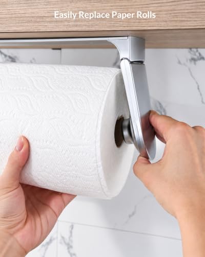 simpletome ONE Hand Paper Towel Holder Under Cabinet (Pearl Chrome Silver) - color: Pearl Chrome Silver