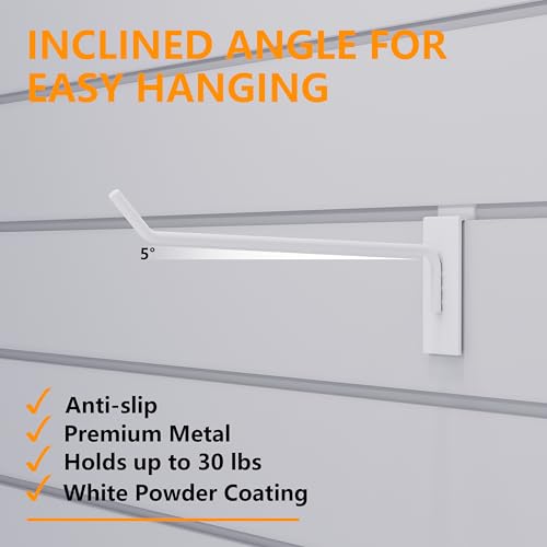 Black Slatwall Hooks,12 Inch, 25 PCS Slat Wall Hanging Hanger - color: White, size: 12 Inch