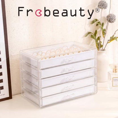 Frebeauty Acrylic Jewelry Box,5-Layer Jewelry Organizer with Drawers - color: White