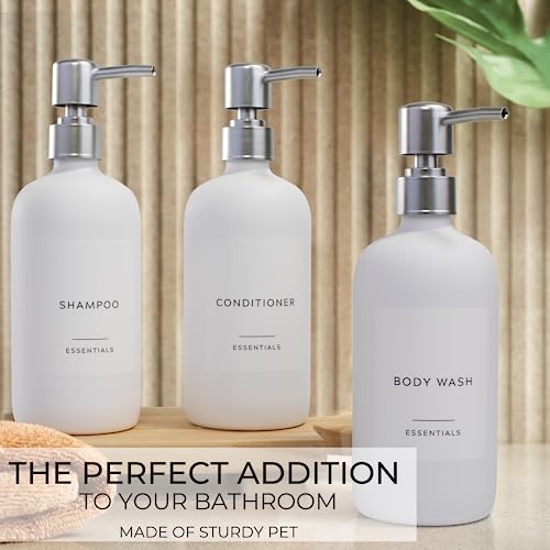 Stylish Shampoo & Conditioner Dispenser Set of 3 - White 21oz Bottles - color: White
