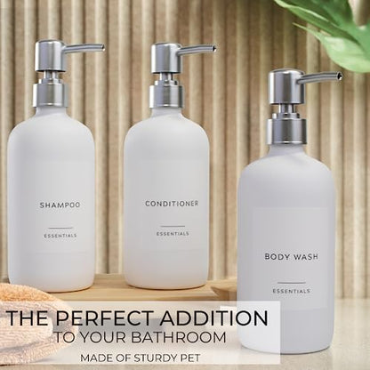 Stylish Shampoo & Conditioner Dispenser Set of 3 - White 21oz Bottles - color: White
