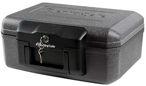 SentrySafe Fireproof Safe with Key Lock, Chest Lock Box for Home or Travel Secures Money, Documents, 0.18 Cubic Feet, 6.1 x 14.3 x 11.2 Inches, 1210 - size: 0.18 cu. ft., style: Fire resistant box with bolt down kit