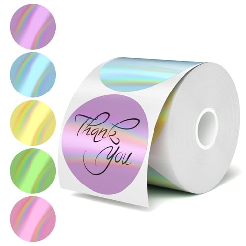 2-Inch Round Holographic Thermal Sticker Labels, with Rainbow Wave and Glitter Deign, Suitable for Every Tags, Custom DIY Logo Applications, 5 Colors, (200Pcs/Roll) - color: Aurora-4 Colors, size: 2'' Round—200 PCS