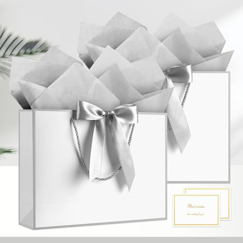 YoungTree White-Silver 12.6" Medium Gift Bags with Handles, Gift Bag Set - color: 1PCS Large White-Silver