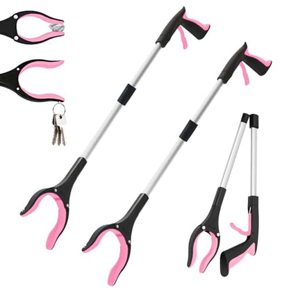 2Pcs 32" Foldable Grabber Reacher Tool for Seniors Pink - color: Pink