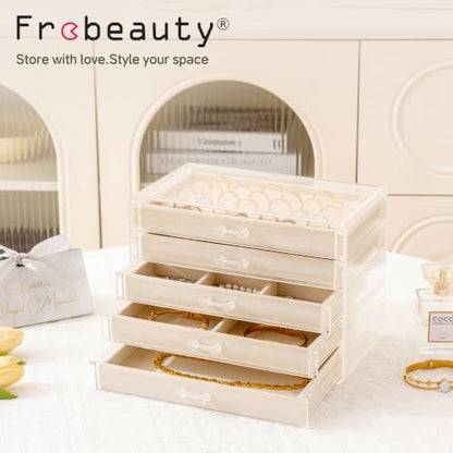 Frebeauty Acrylic Jewelry Box,5-Layer Jewelry Organizer with Drawers - color: Beige