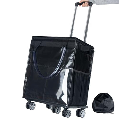 Reusable Grocery Bags on Wheels, Rolling Tote Bag, Black - color: Black