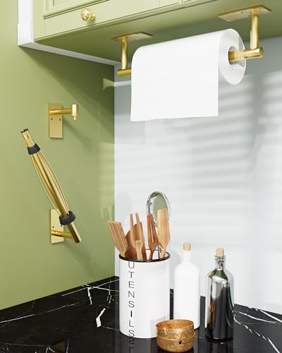 Paper Towel Holder Under Cabinet One Hand Operable, Brushed Gold - color: Brushed Gold