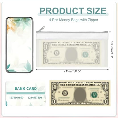 PATIKIL 8.5x4 Inch Money Bags with Zipper, 4Pcs Clear PVC Cash Deposit Bank Pouch Envelopes Check Wallet for Coin Cosmetics Invioce Bill, White - color: White