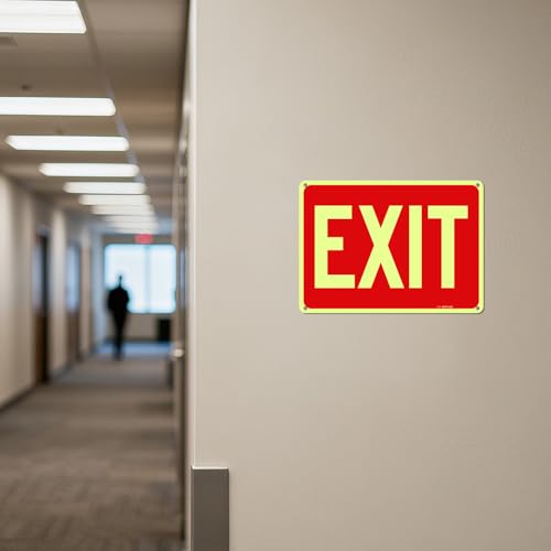 T&R Exit Sign - 2 Pack - 10 x 7 Inches Rust Free .040 Aluminum Glow-In-The-Dark - UV Protected, Waterproof, Weatherproof and Fade Resistant - 4 Pre-drilled Holes - color: Red - 10" x 7" - 2 pack - Glow-In-The-Dark
