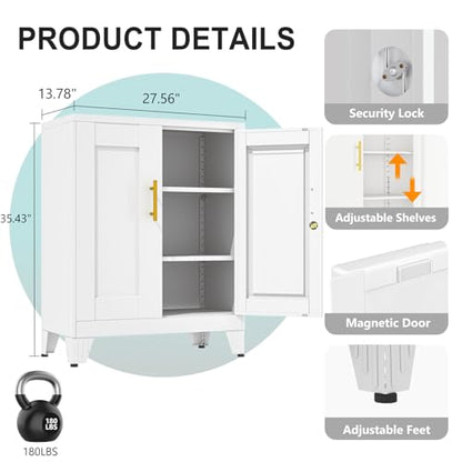 pozdeg 35.43" Metal Storage Cabinet with Lock, Lockable Office File Locker - color: White, size: 13.78"D x 27.56"W x 35.43"H