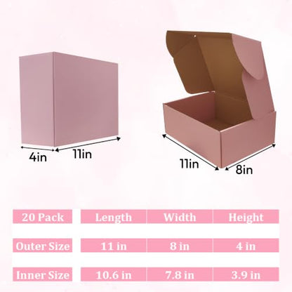 Pink Shipping Boxes 20 Pack 11x8x4 inch, Corrugated Gift Mailer Boxes - size: 11x8x4 Inch-20 Pack