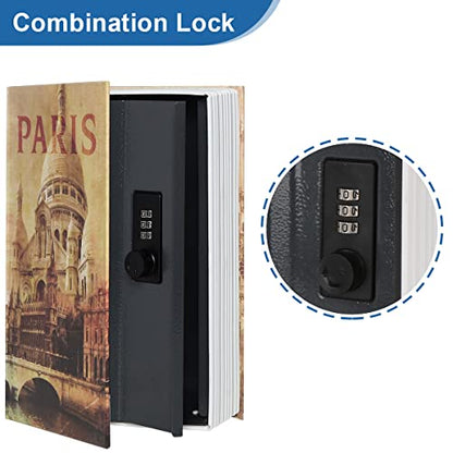 Decaller Book Safe with Combination Lock, Diversion Hidden Secret Metal Lock Box for Home Security, Money & Jewelry, 9.5" x 6.2" x 2.2", Paris - color: Paris, size: Combination Lock