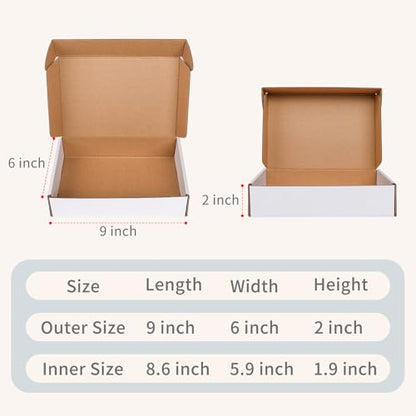 Fishat 9" x 6" x 2" White Corrugated Cardboard Shipping Boxes Set of 50 - size: 9" x 6" x 2"