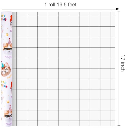 Homeral Cat Birthday Wrapping Paper Roll - Mini Roll - 17 Inch x 16.5 Feet, Cute Kitty Cat Gift Wrap with Grid Cutting Lines for Kids Birthday, Baby Shower, Party - color: White Cat, size: 17in*16.5ft(23.4sqft)