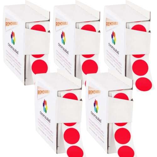 ChromaLabel Red Dot Stickers, 3/4 Inch, 1000/Box Case of 5 - color: Red, size: 3/4" Pack of 5